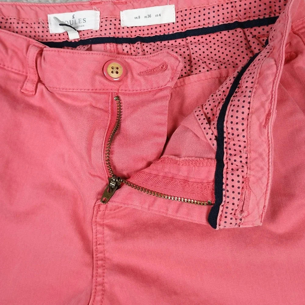 Joules Cruise Chino Shorts Women Size 4 Redsky Pink Cotton Stretch Embroidered